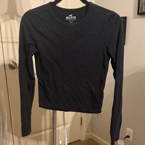 Hollister Women's Sparkle Black Long Sleeve Baby Tee